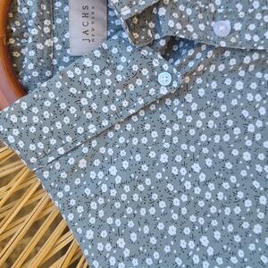 Jachs M Grey White  Floral Casual Shirt Button Down Mens